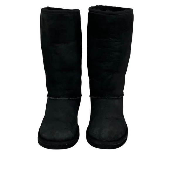Ugg Womens 6 Black Genuine Leather & Sheepskin Tall Winter Boots Snow Sports Fun - Picture 6 of 16